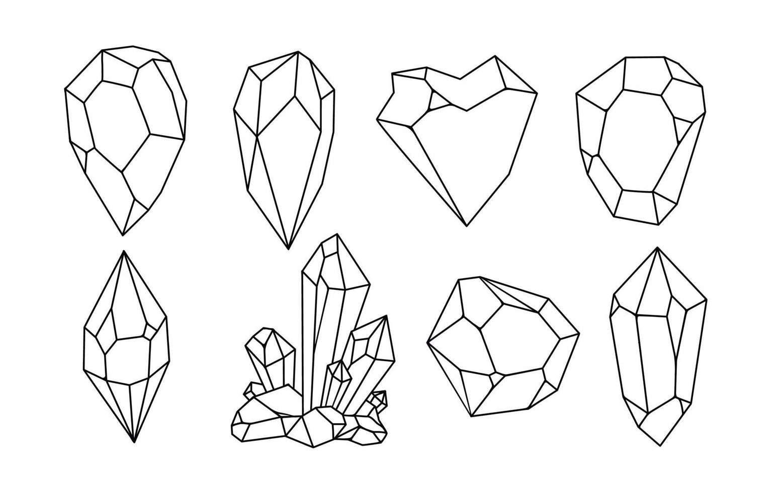 conjunto de vectores de cristales dibujados a mano blanca