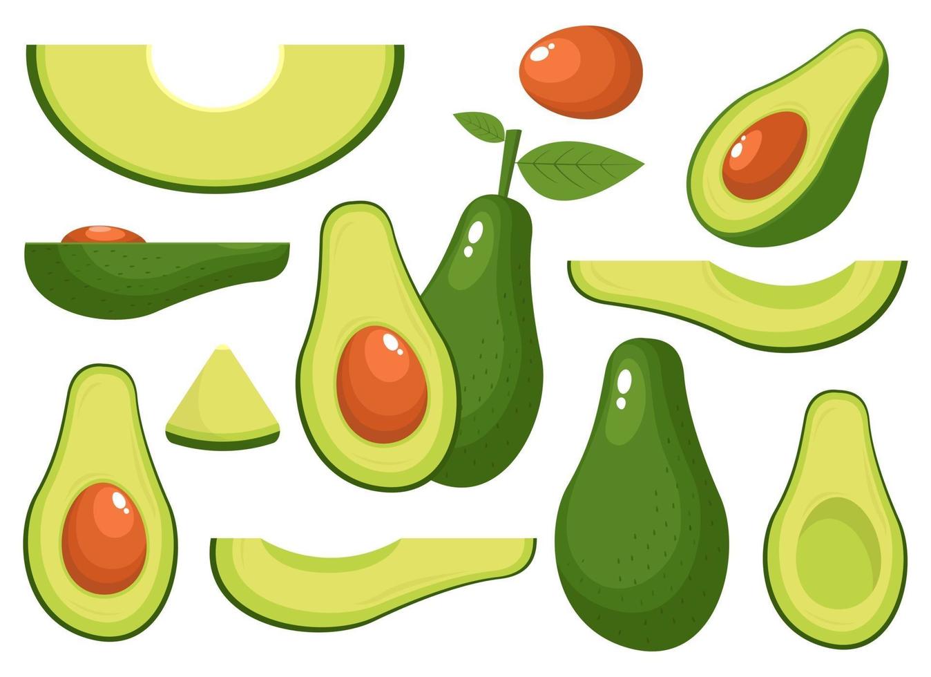 Conjunto de ilustración de diseño de vector de aguacate fresco aislado sobre fondo blanco