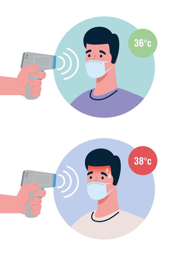 Temperature check with digital infrared thermometer for coronavirus pandemic vector