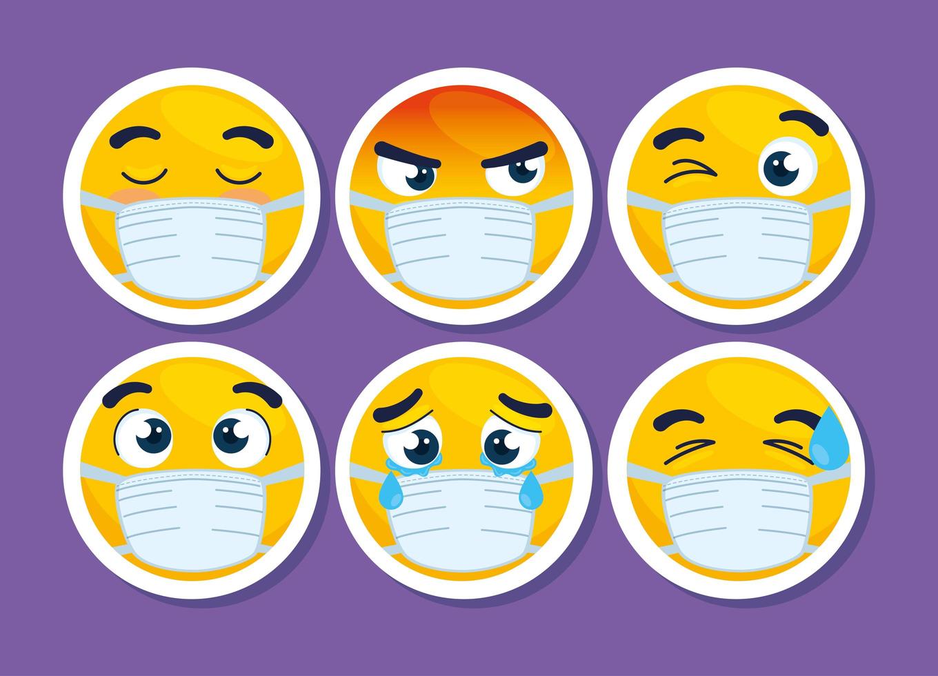 set of emojis wearing face masks vector