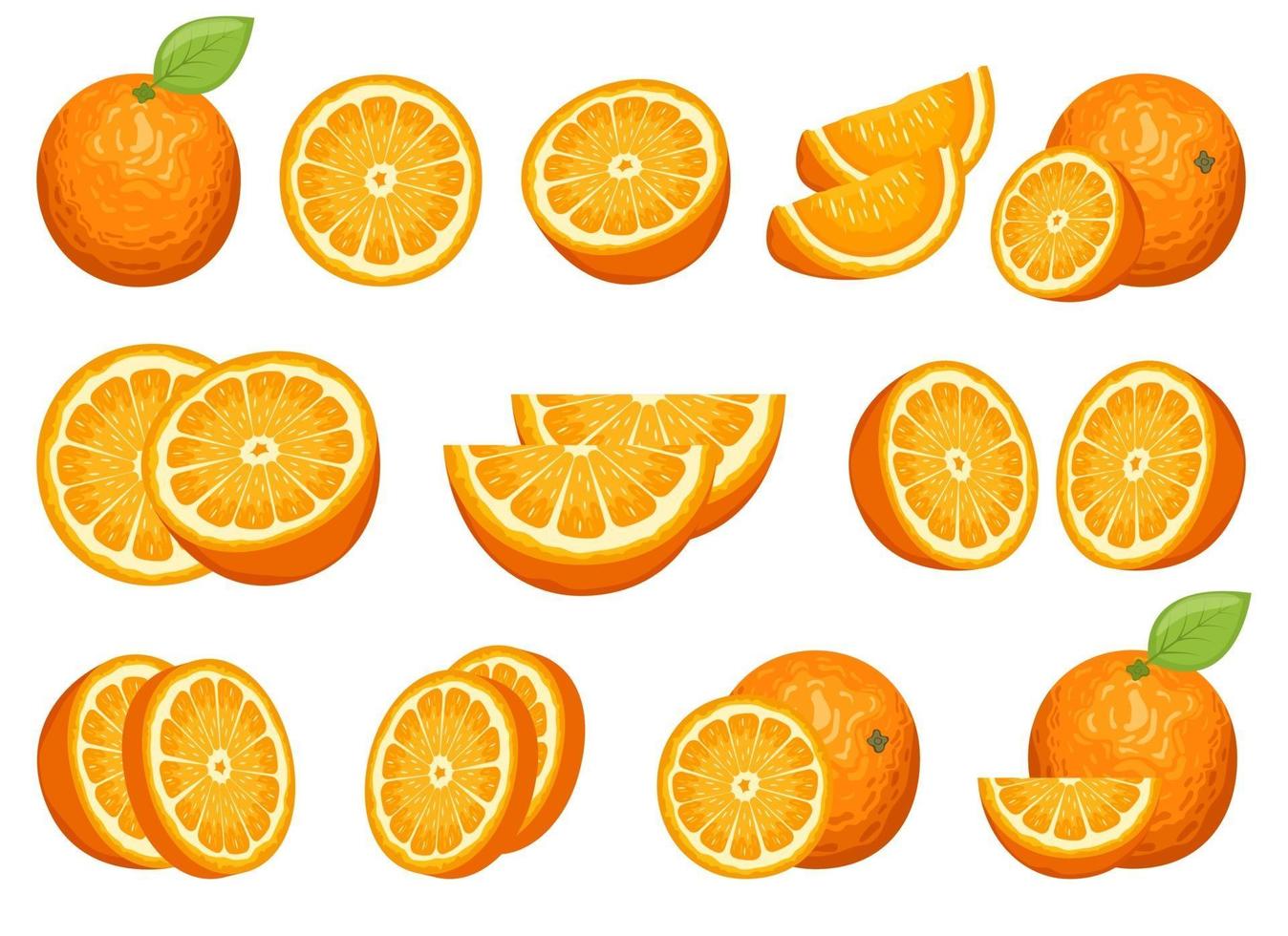 Ilustración de conjunto de diseño de vector de fruta naranja deliciosa aislado sobre fondo blanco