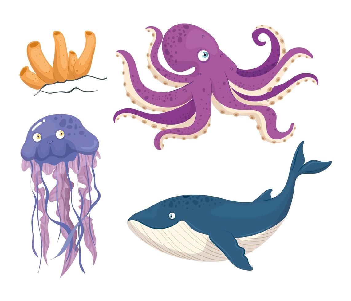 conjunto de animales marinos vector