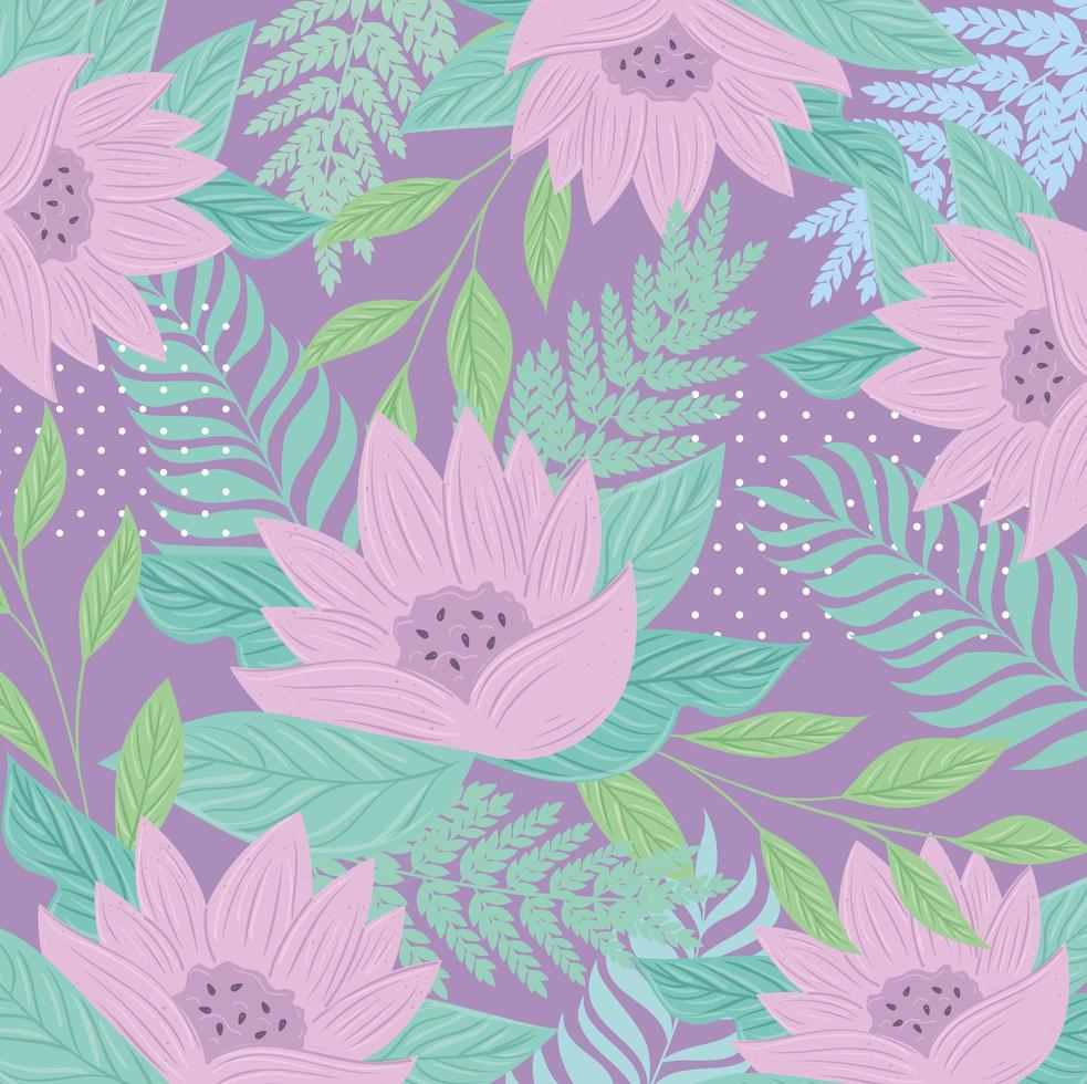 flowers and leaves on pastel colors background vector