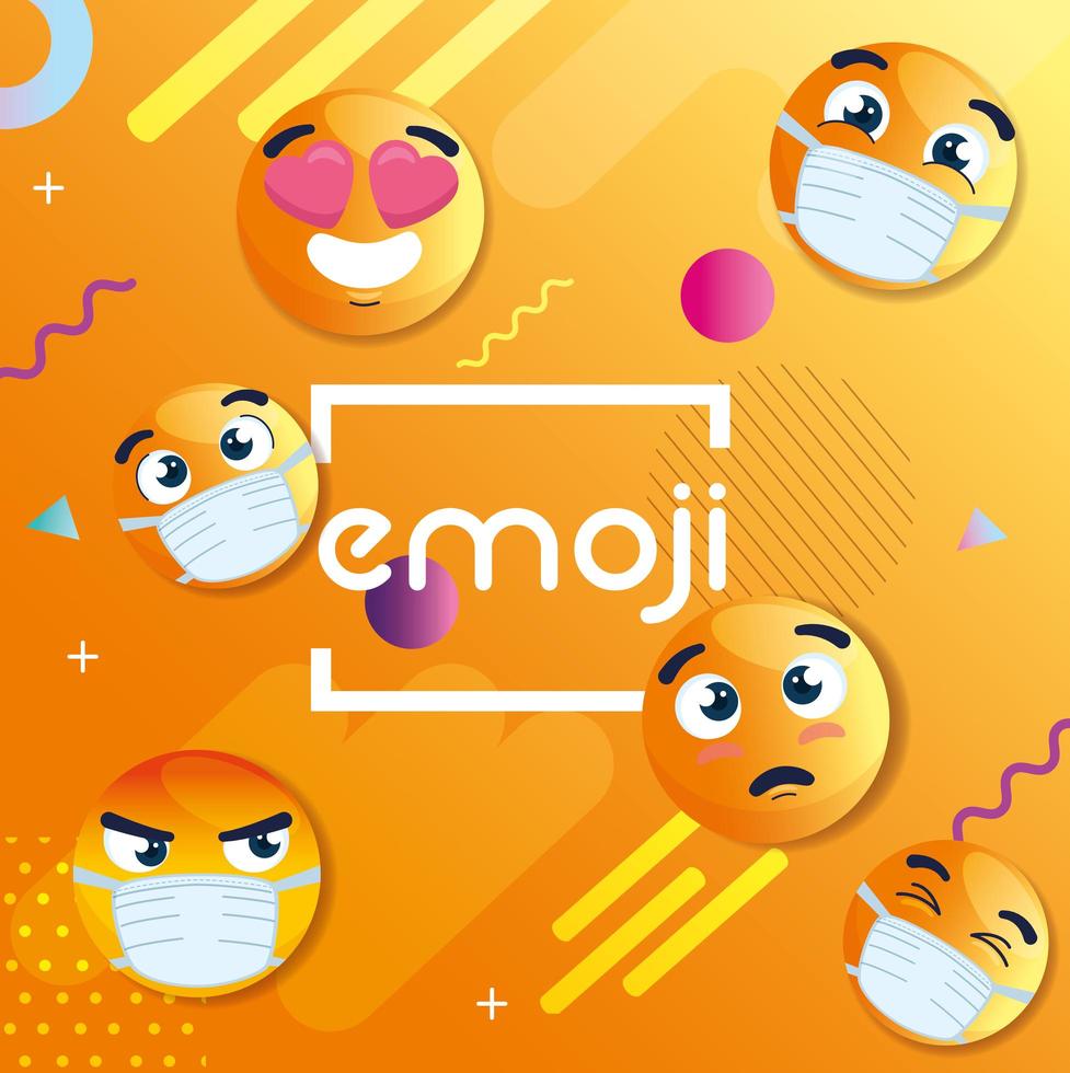 Emojis wearing face masks background vector