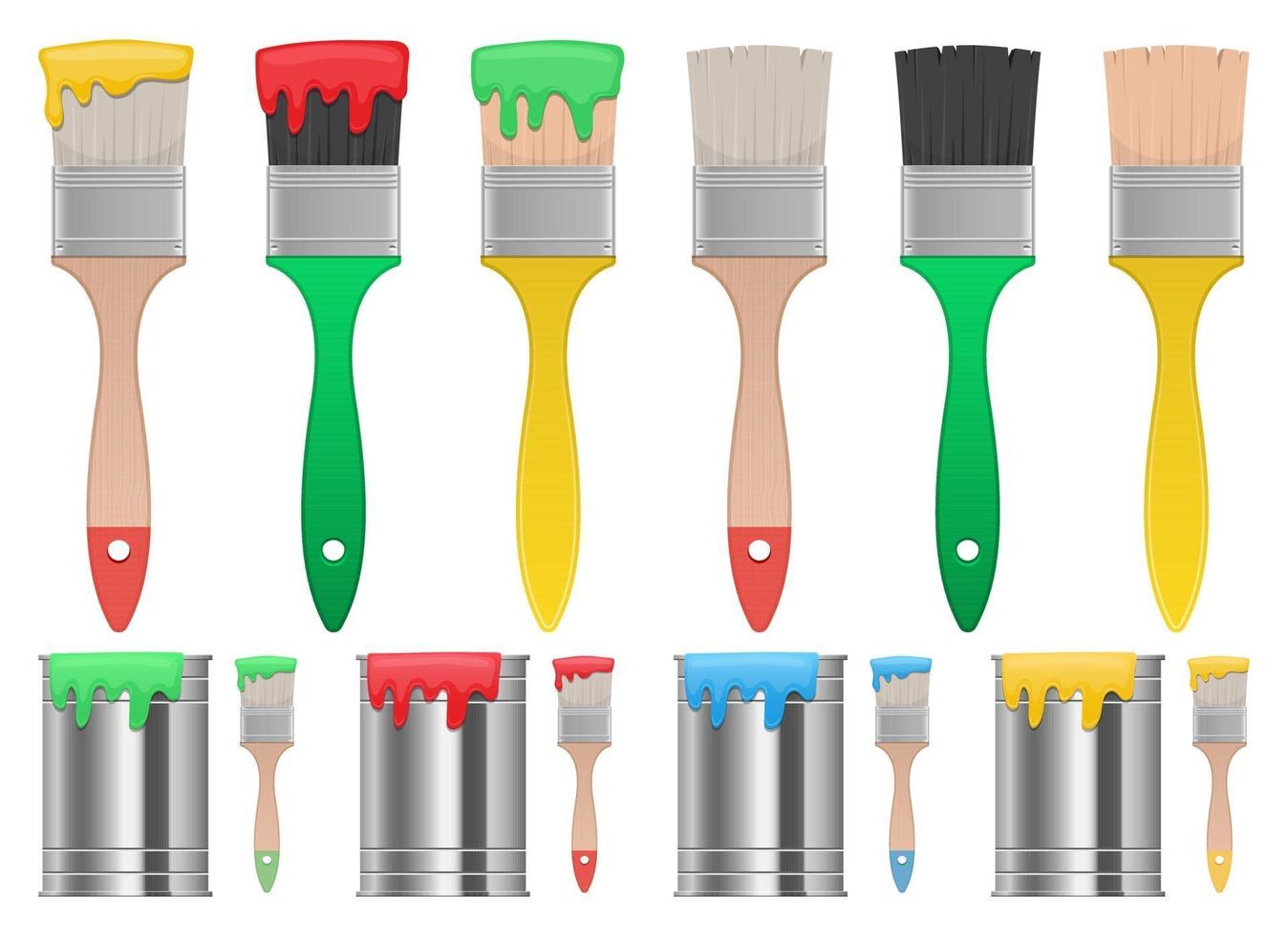 Paint brush and can vector design illustration set isolated on white background