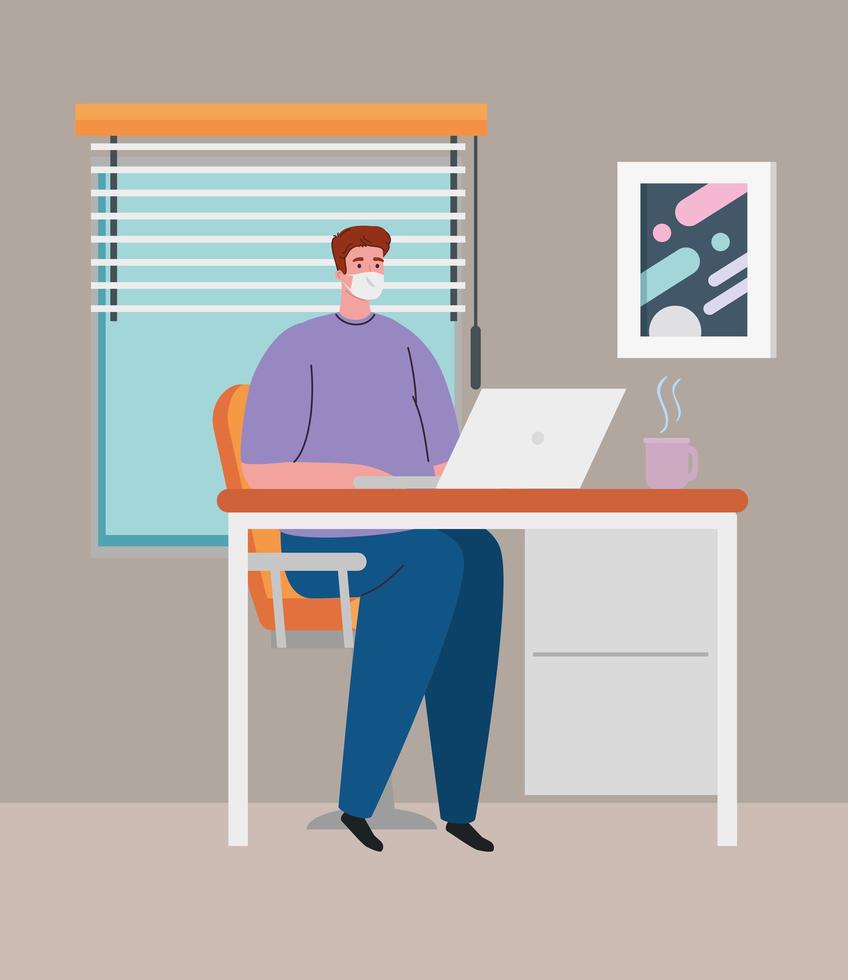 Home office coronavirus prevention with man working vector