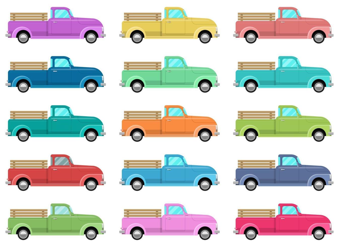 Retro pickup vector design illustration set isolated on white background