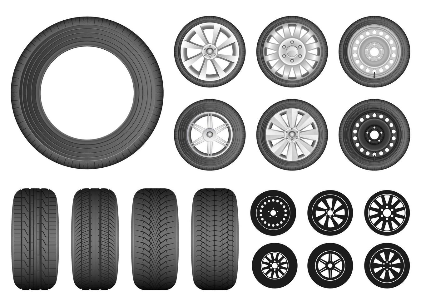 Conjunto de ilustración de diseño de vector de neumático de coche aislado sobre fondo blanco