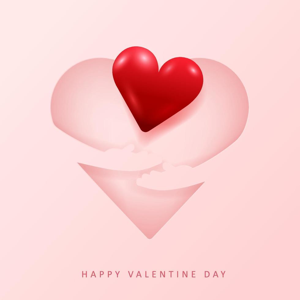 concepto del día de san valentín. forma de corazón de estilo de corte de papel y forma de corazón 3d. ilustración vectorial. vector