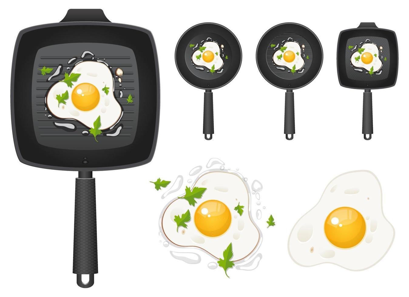 Fried egg in pan vector design illustration set isolated on white background