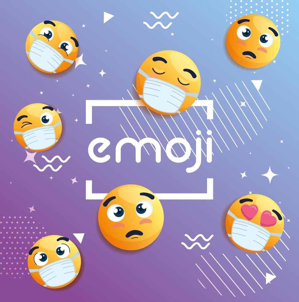 Emojis wearing face masks background vector