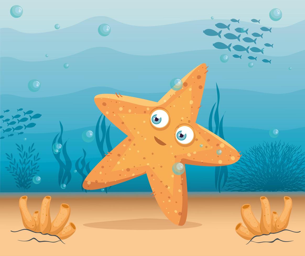 linda estrella de mar en el océano, habitante del mundo marino, linda criatura submarina vector