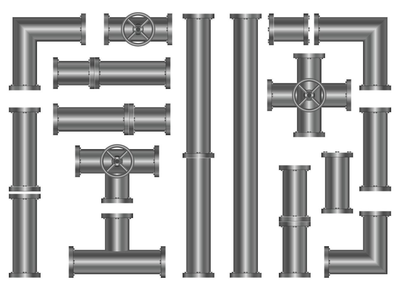 Conjunto de ilustración de diseño vectorial de tubos metálicos aislado sobre fondo blanco. vector