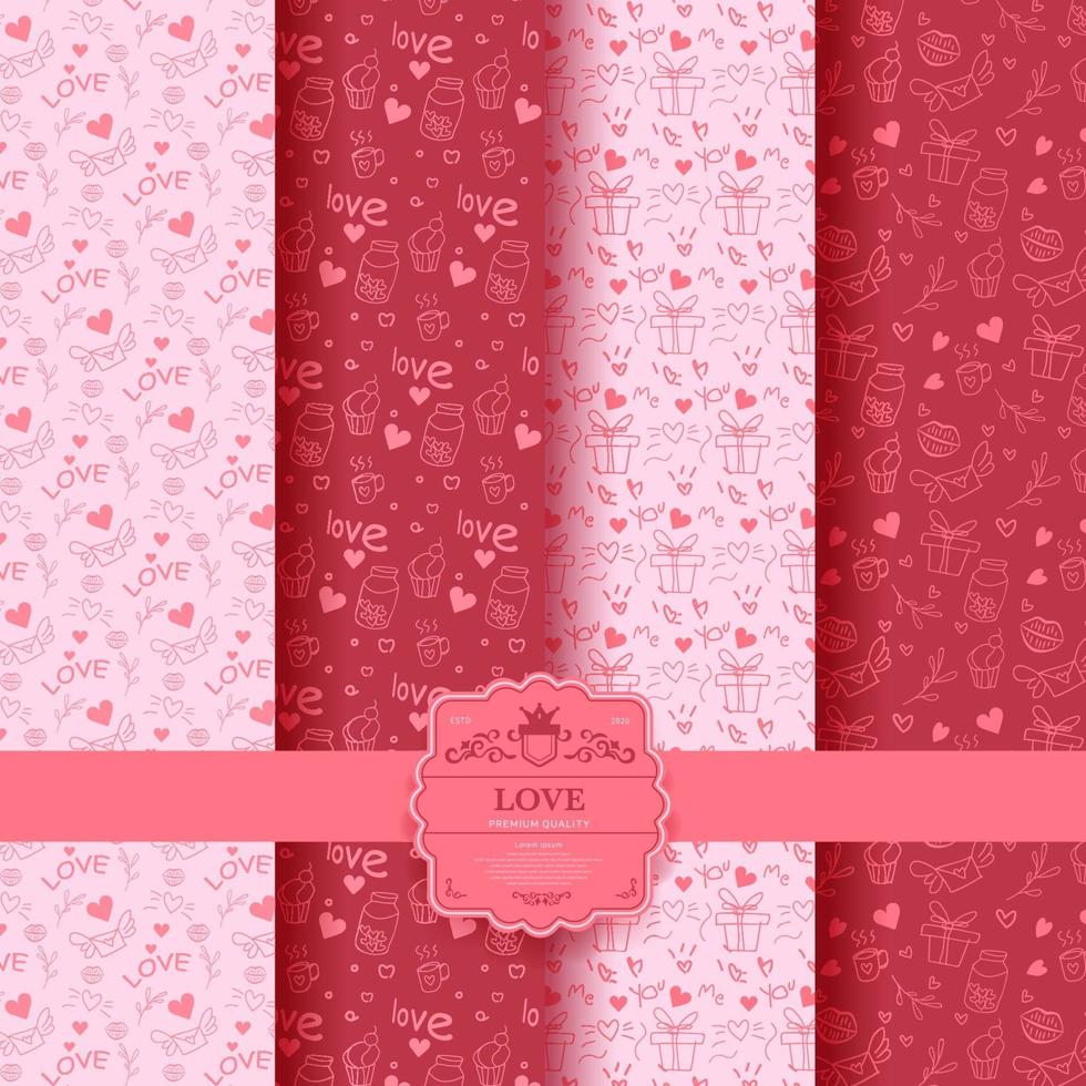 Set of Valentines day, Pink romantic seamless pattern with hearts. Collection of Wrapping paper and gift bags. Vector illustration Background