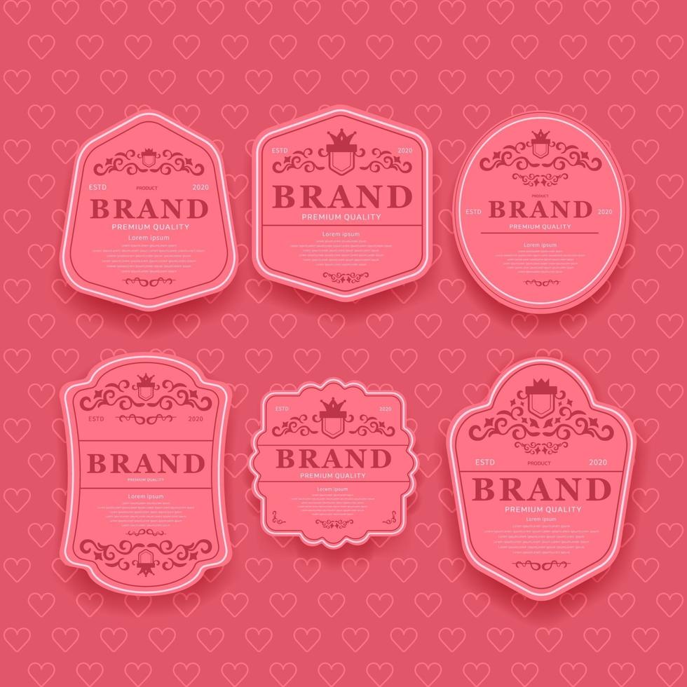 Set of Valentines day, Pink romantic labels. vector illustration