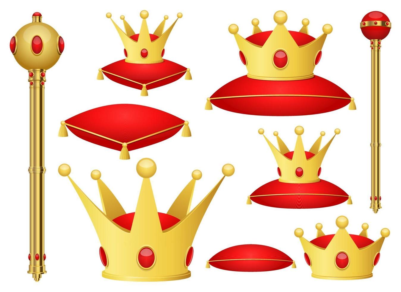 Golden king crown and scepter clipart vector design illustration. King set. Vector Clipart Print