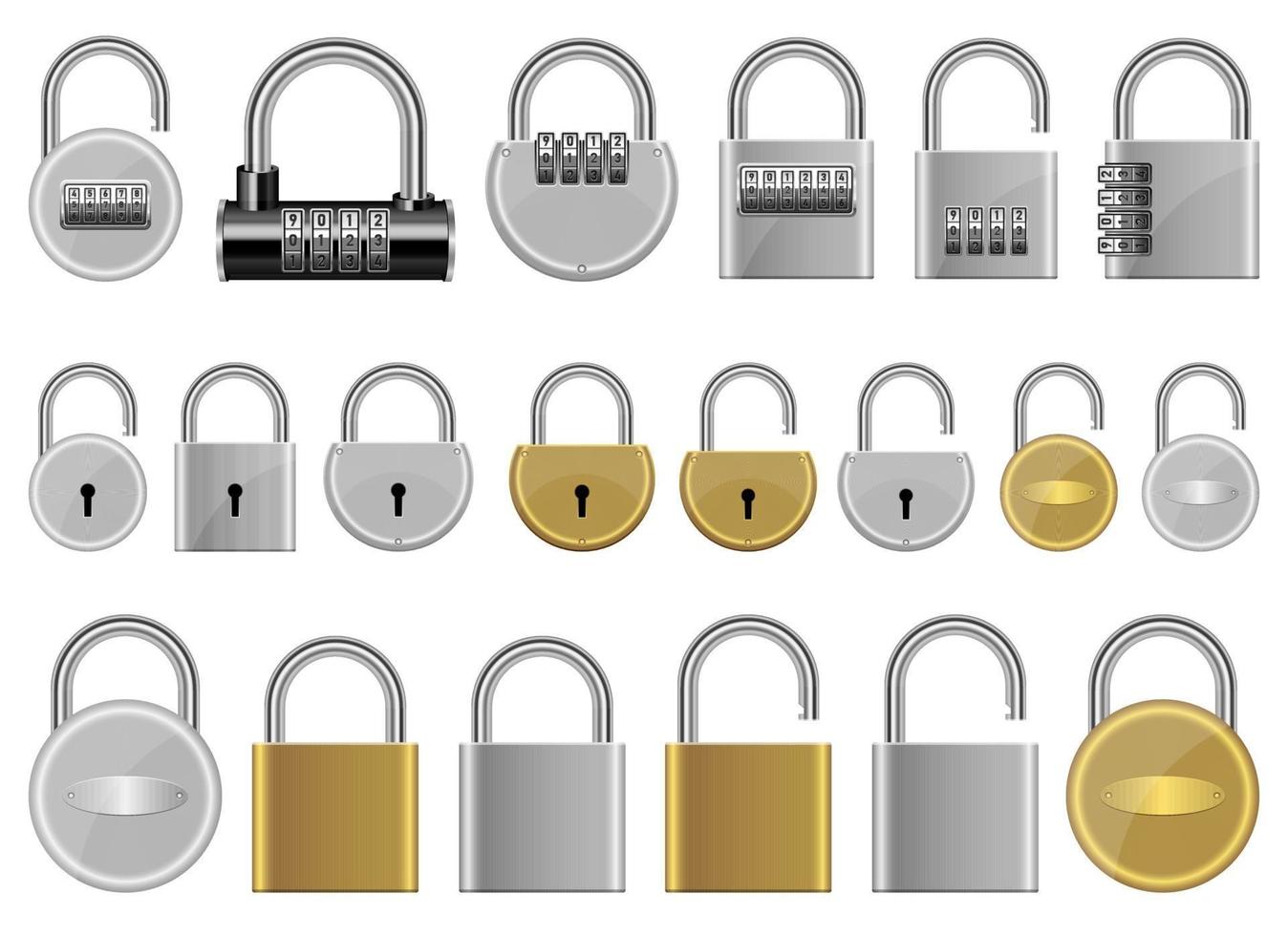 Padlock set vector design illustration set isolated on white background