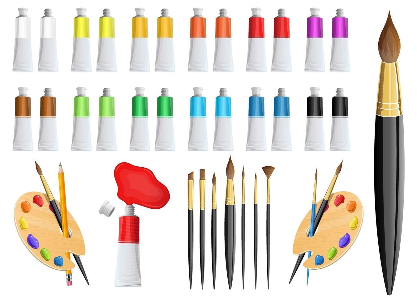 Artist paint and brush vector design illustration set isolated on white background