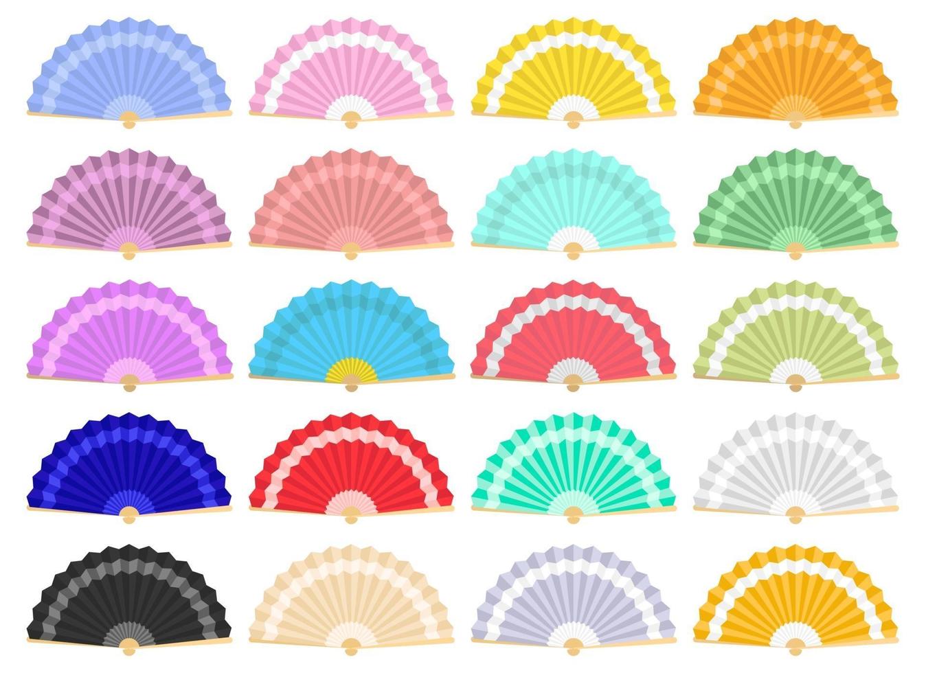 Japanese folding fans vector design illustration set isolated on white background