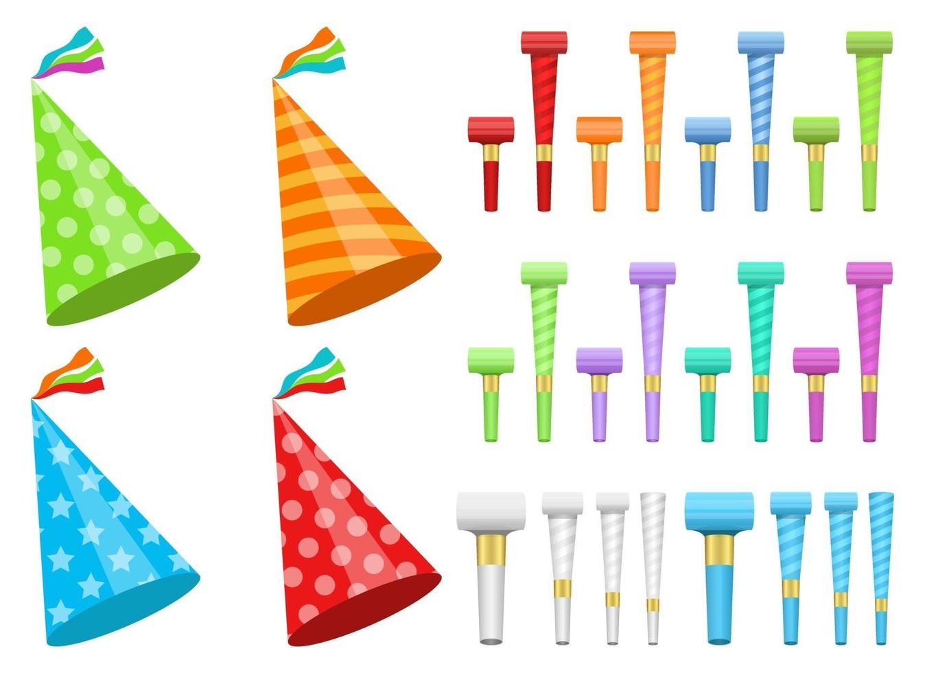 Party hat and horn vector design illustration set isolated on white  background