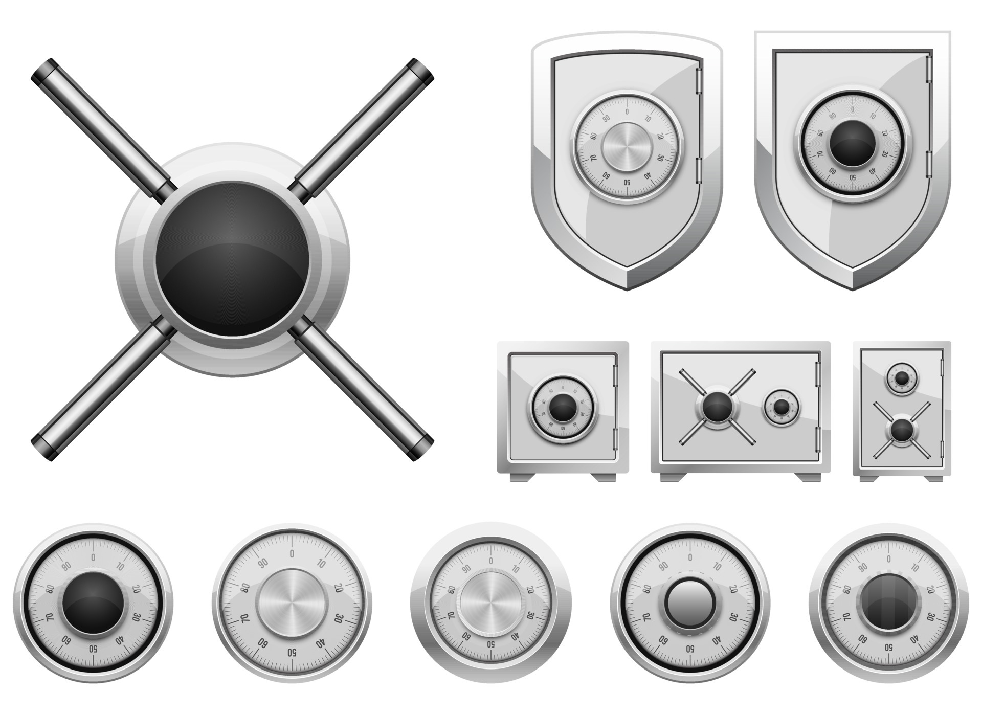 Safe combination lock vector design illustration set isolated on white