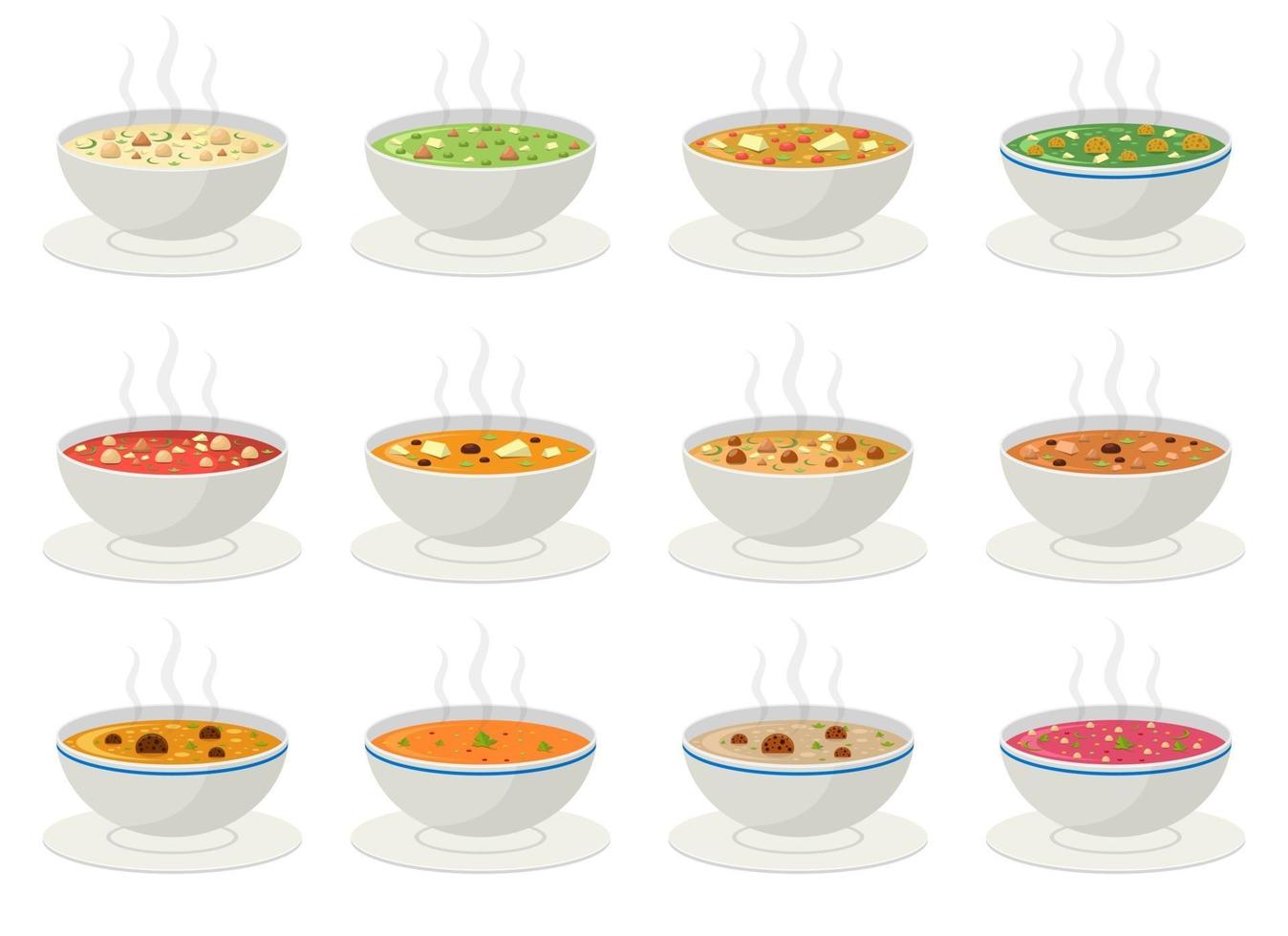 Hot vegetable soup vector design illustration set isolated on white background