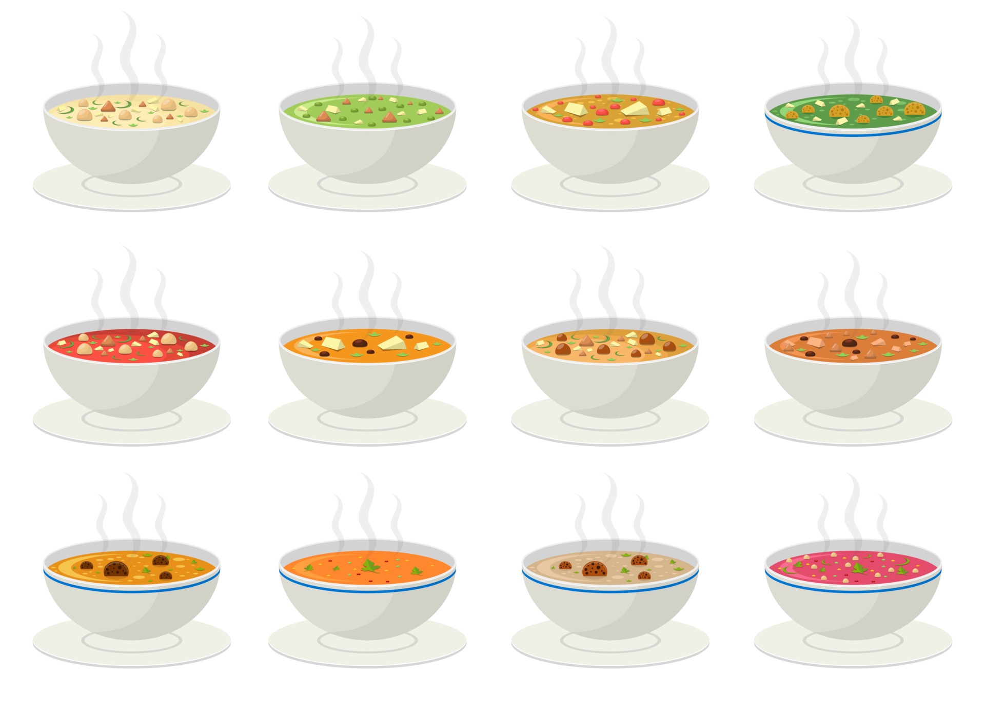 Hot vegetable soup vector design illustration set isolated on white
