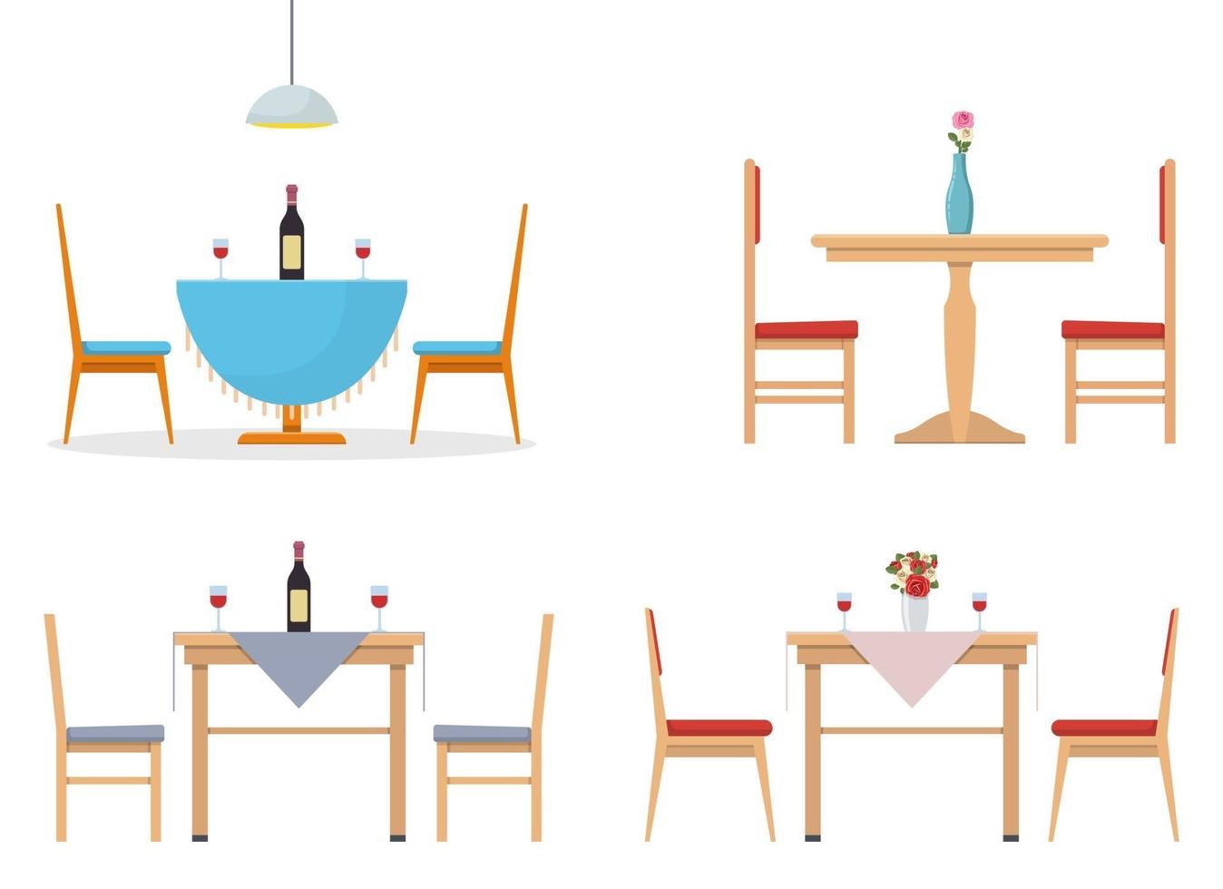 Dining table vector design illustration set isolated on white background