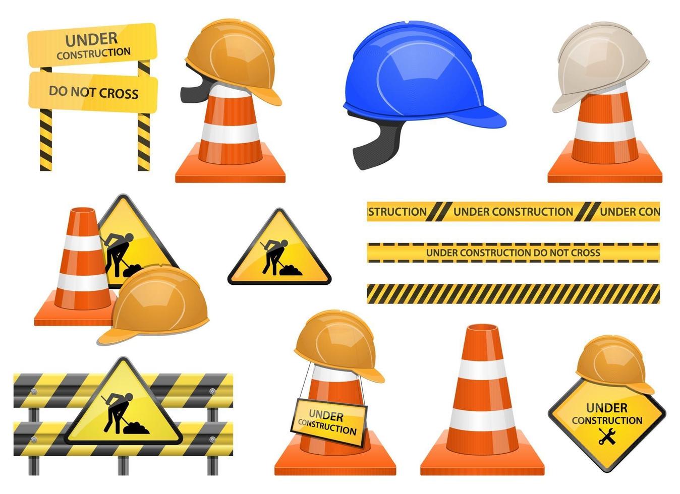 Under construction zone vector design illustration set isolated on white background