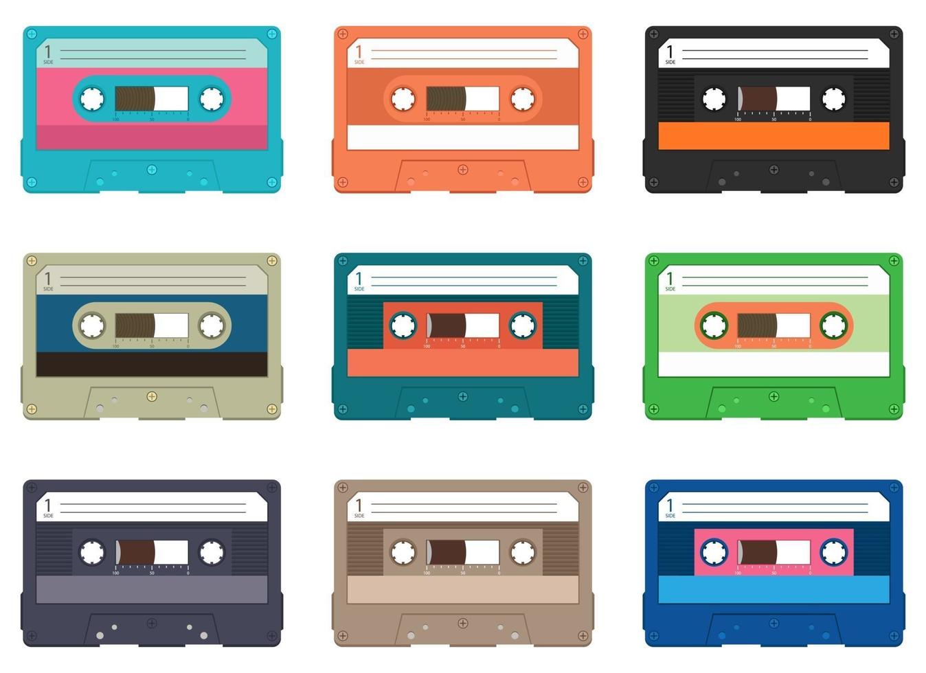 Conjunto de ilustración de diseño de vector de casete de audio aislado sobre fondo blanco