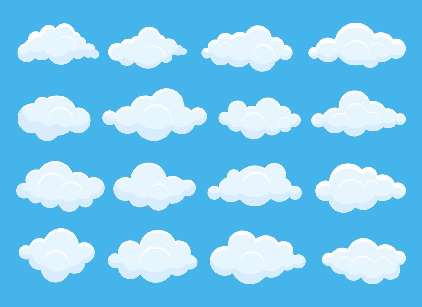 conjunto de nubes blancas conjunto de ilustraciones de diseño vectorial aislado en el cielo azul vector