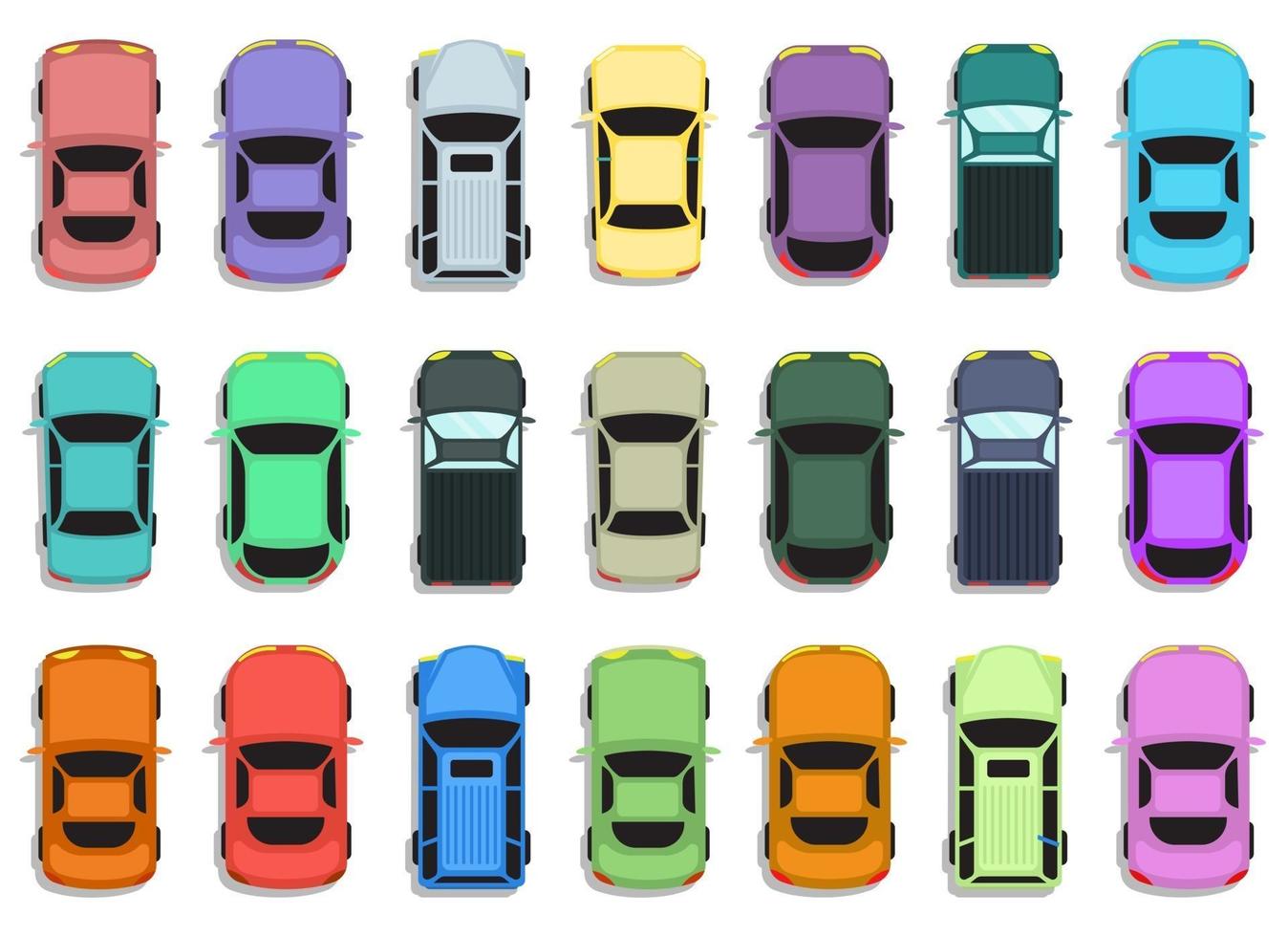 Conjunto de ilustración de diseño de vector de vista superior de coche aislado sobre fondo blanco