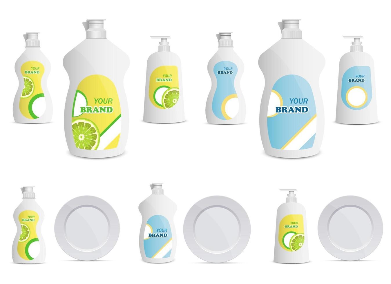 Conjunto de ilustración de diseño de vector de botella de líquido para lavar platos aislado sobre fondo blanco