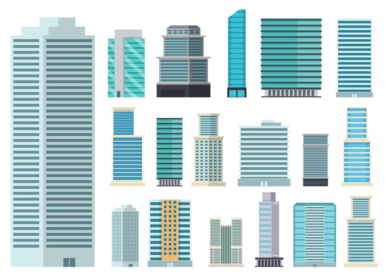 Ilustración de diseño de vector de edificios de la ciudad de rascacielos aislado sobre fondo blanco