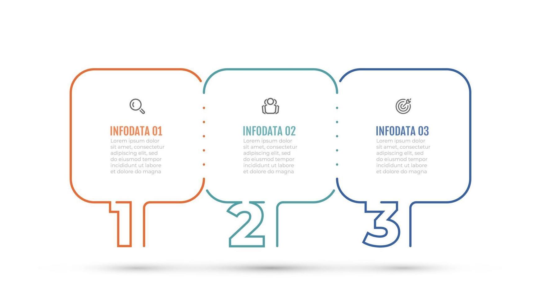 etiqueta de diseño de línea fina gráfica de información empresarial con 3 opciones numéricas o pasos. se puede utilizar para diagrama de flujo de trabajo, gráfico de información, informe anual, diseño web. vector