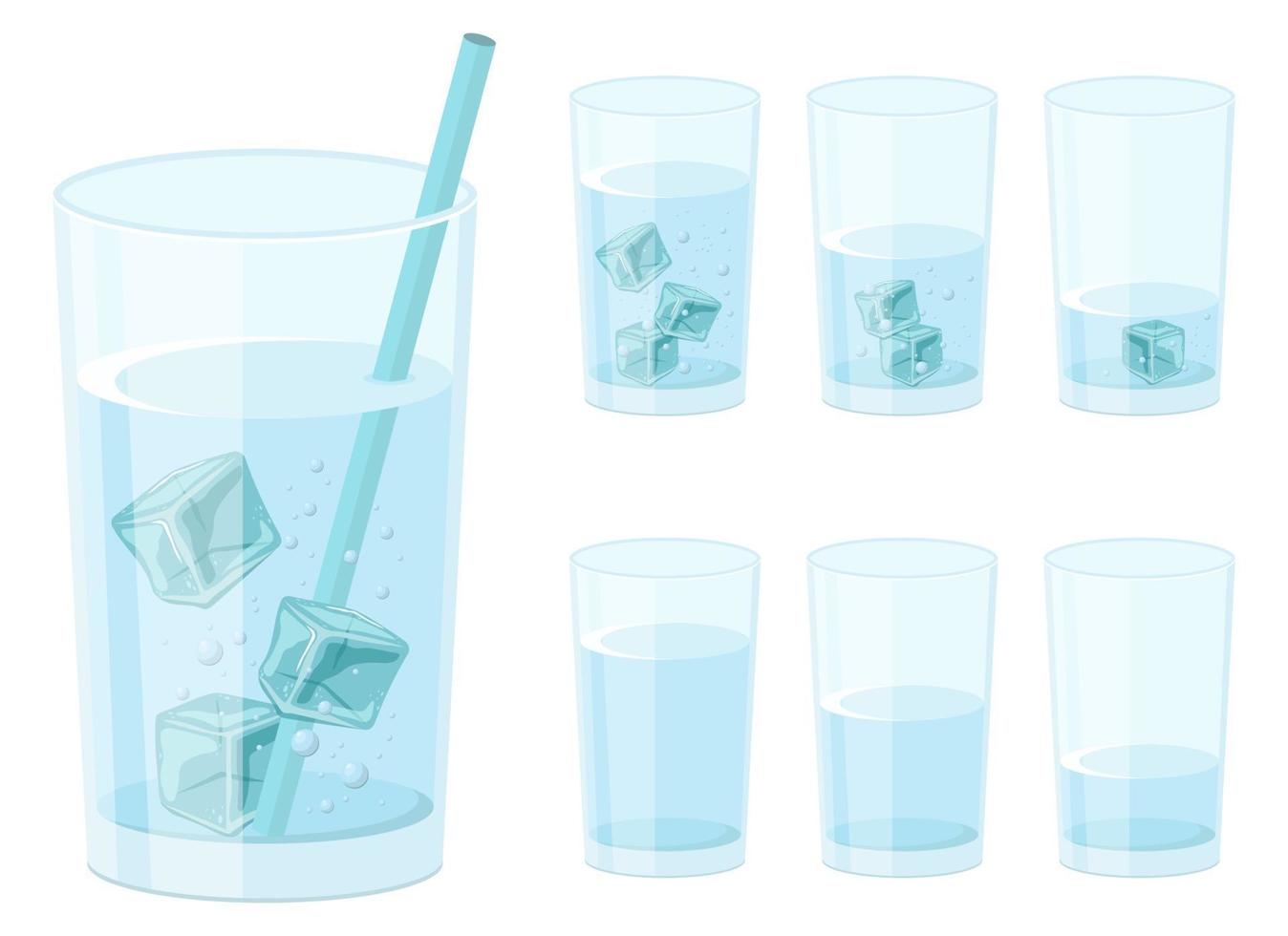 Vaso de agua con cubitos de hielo ilustración de diseño vectorial aislado sobre fondo blanco. vector