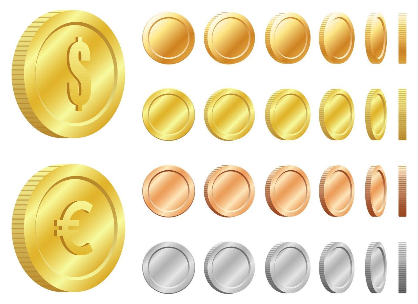 Shiny coin vector design illustration set isolated on white background