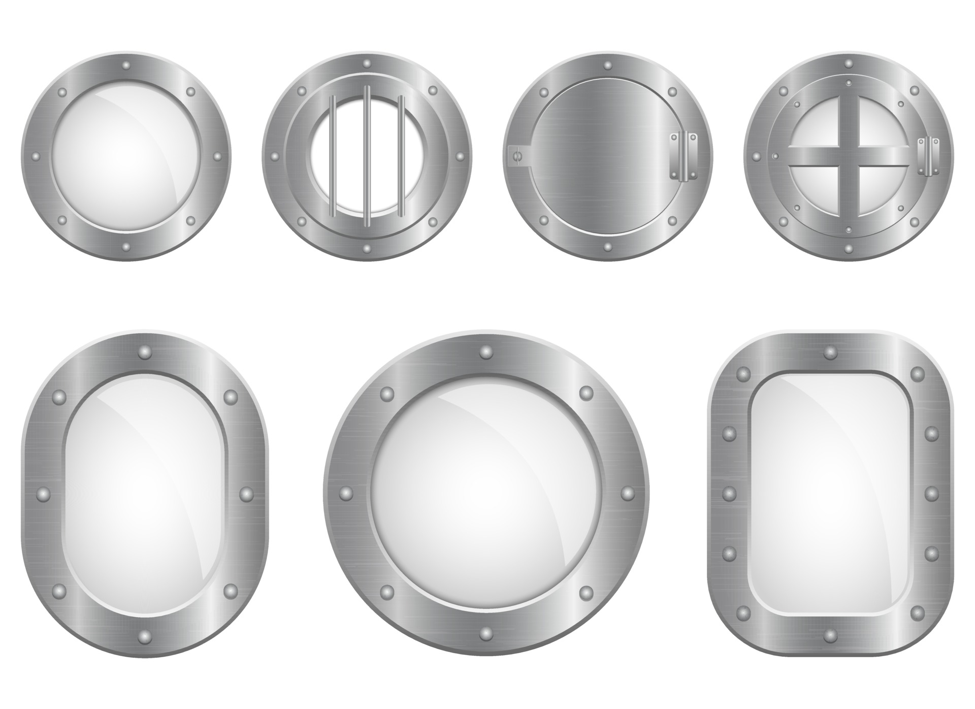 Metallic porthole window vector design illustration set isolated on