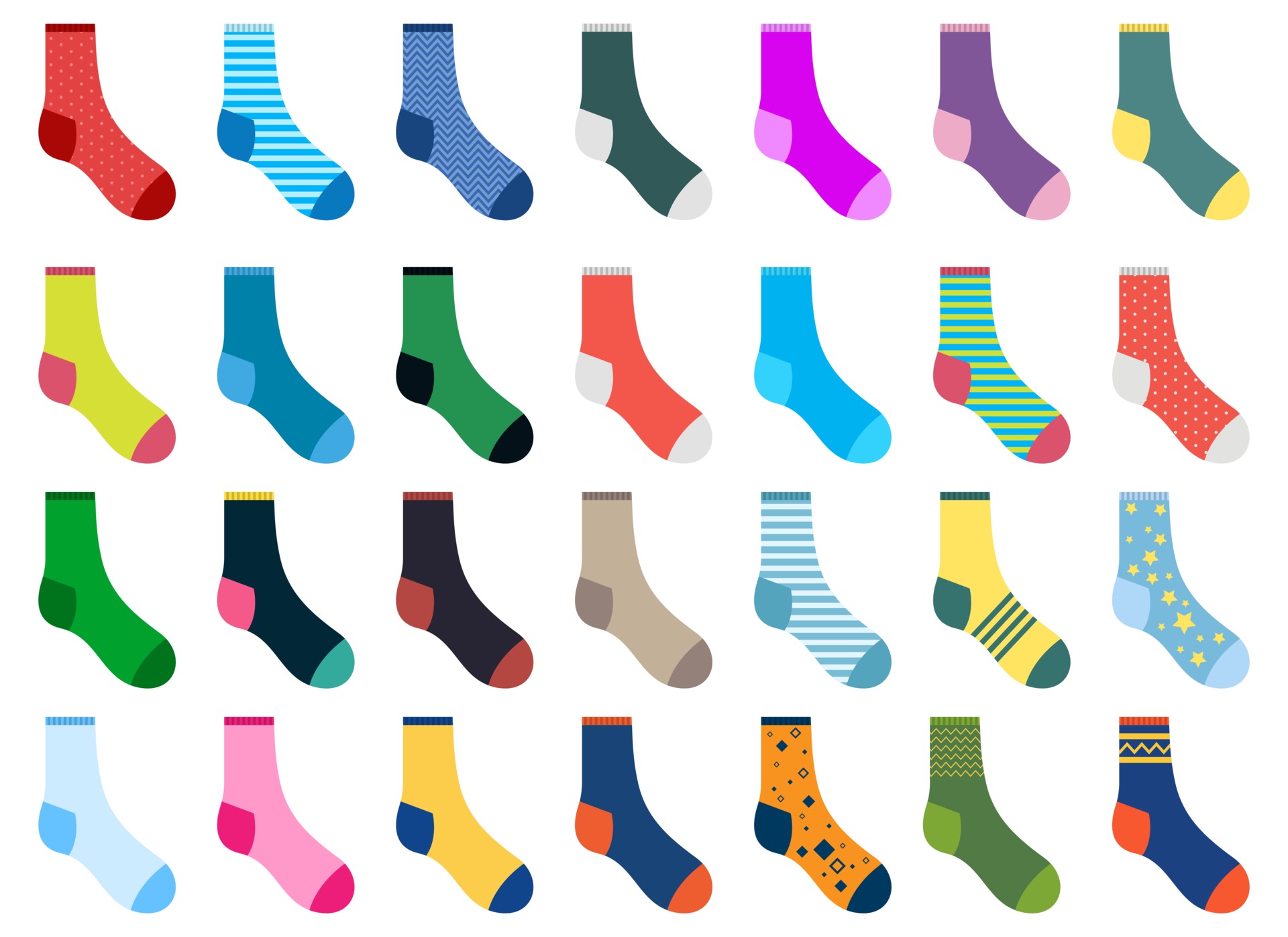 Different socks vector design illustration set isolated on white