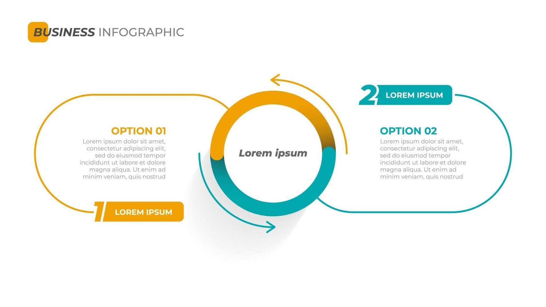 Vector info graphic template with circle and thin line label with number element. Business concept with 2 options