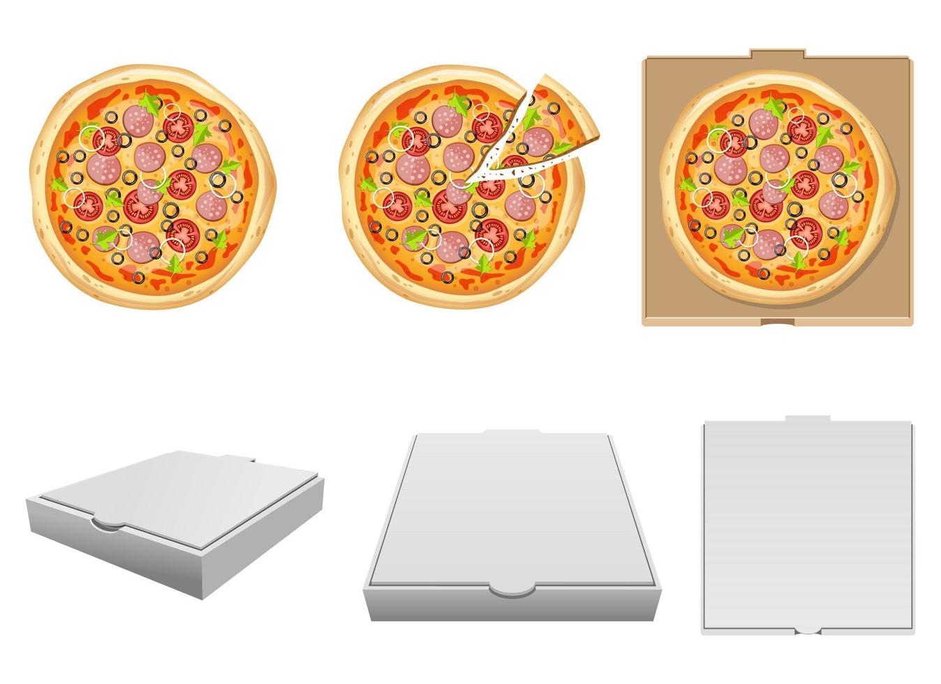 Fresh delicious pizza vector design illustration set isolated on white background