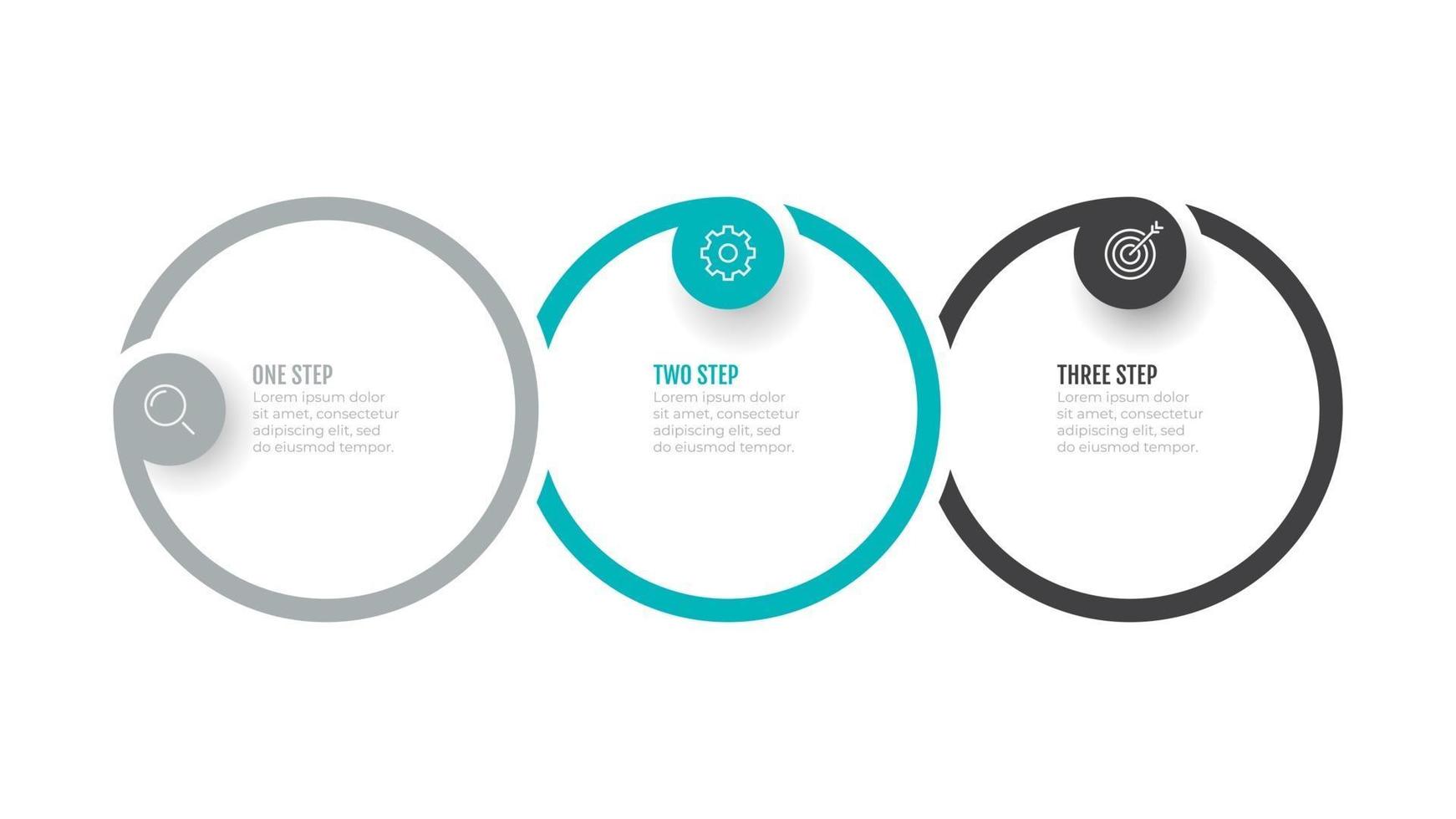 Business info graphic circle label design with marketing icons and 3 options, steps. Vector illustration.