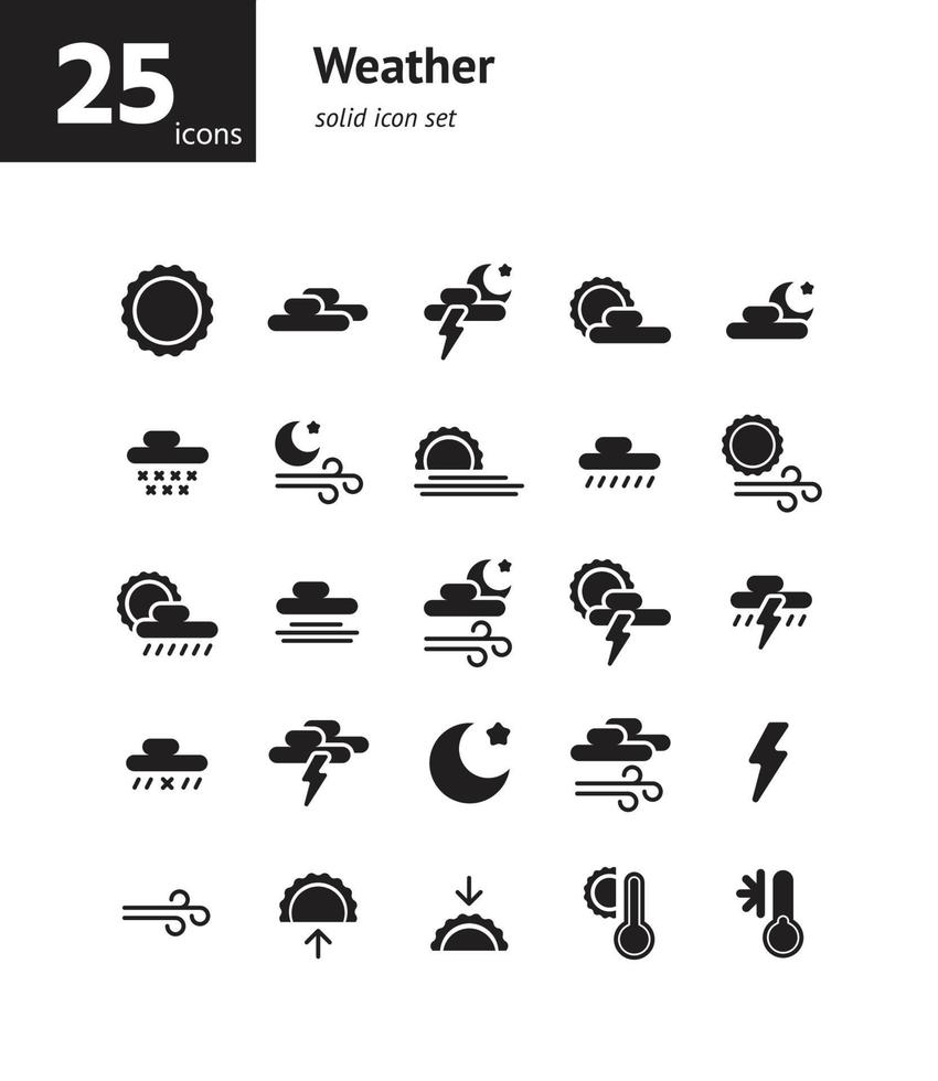 Weather solid icon set. Vector and Illustration.