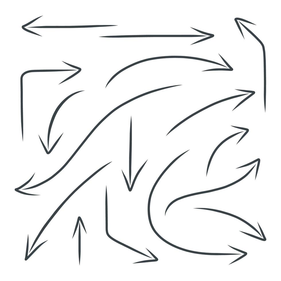 Hand drawn black arrow. set of element for graphics design. Vector illustration