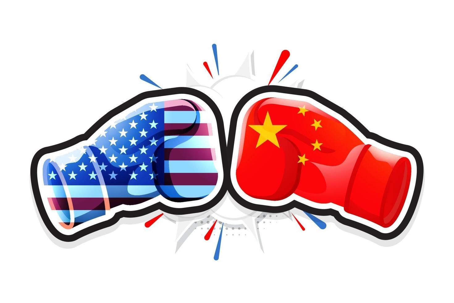 Boxing Gloves Fighting America Versus China. Concept of Trade war. Vector illustration