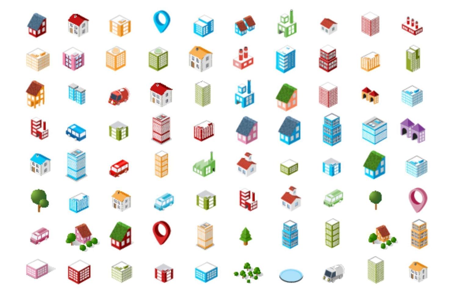 A set of colored icons. Isometric city. vector