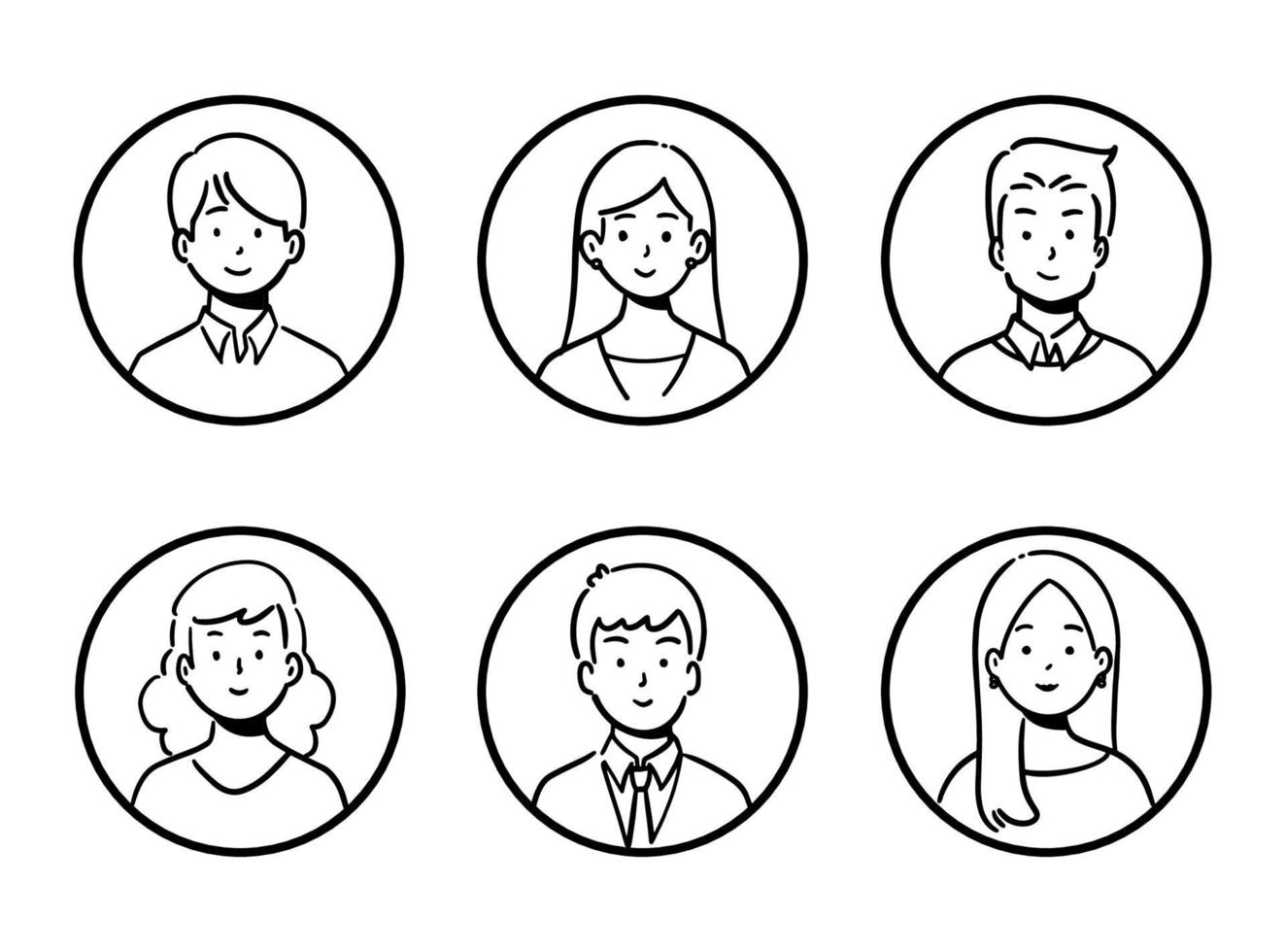 Doodle conjunto de trabajadores de oficina de avatar, gente alegre, estilo de icono dibujado a mano, diseño de personajes, ilustración vectorial. vector
