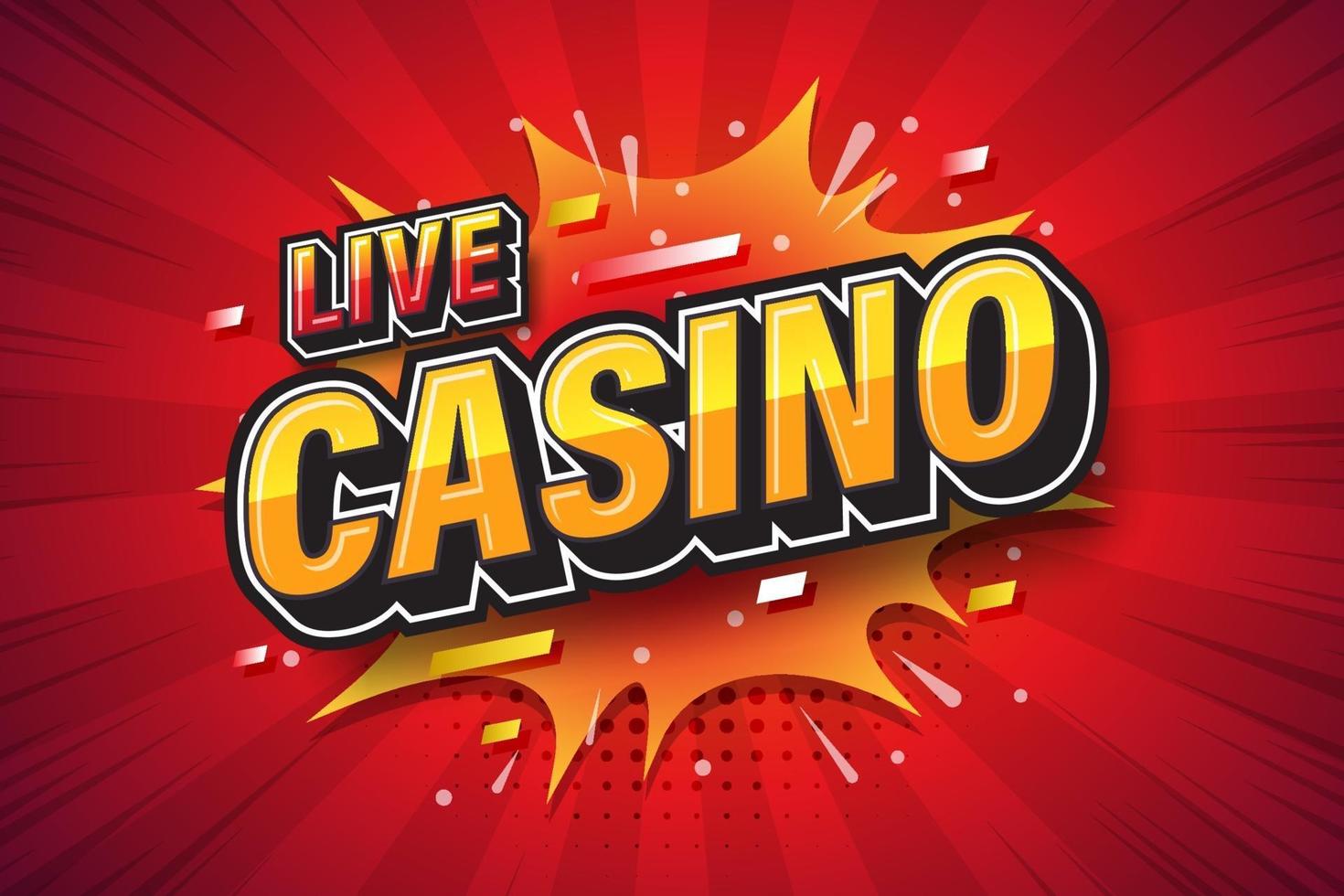 Live casino, font expression pop art comic speech bubble. Vector illustration