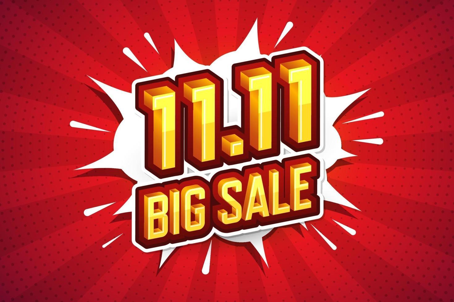 11.11 Big sale font expression pop art comic speech bubble. Vector illustration