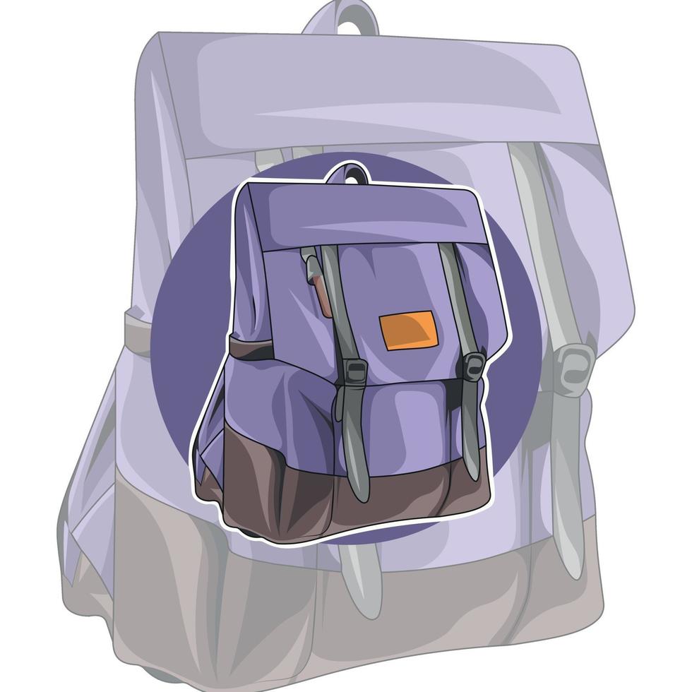 Purple Backpack. Unusual design of the bag. Accessory vector